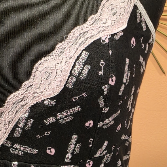 Vintage Y2K Feminine Baddie Popsi Lingerie Black Slip Pink Lace Naughtie Girl - Picture 11 of 15